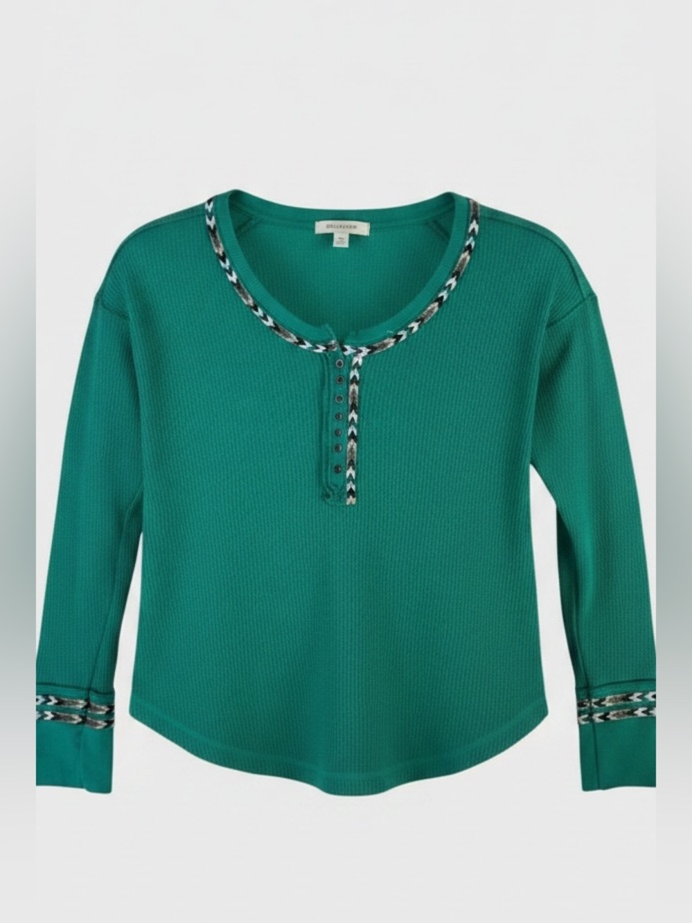 Free People We The Free Thermal Henley Top Green Waffle Knit Boho Long Sleeve XL